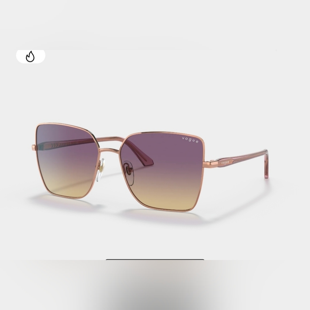 VOGUE Eyewear Cat Eye Yellow Gradient Violet Lenses Rose Gold Frame Sunglasses